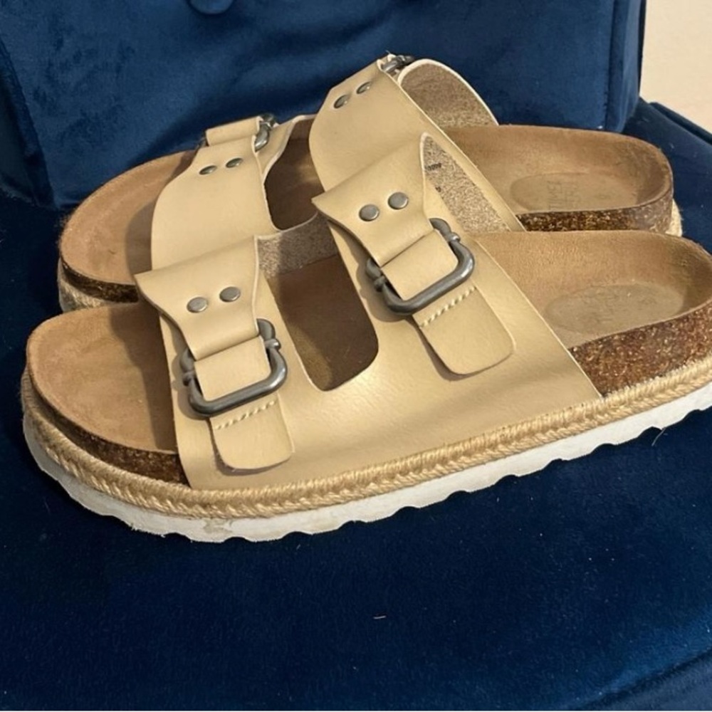 Beige Double Buckle Sandals